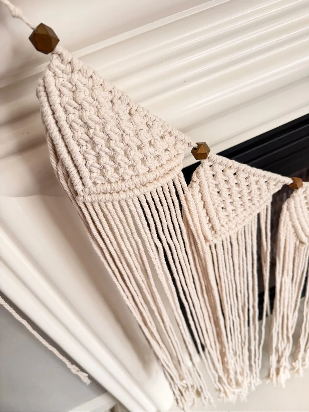 Handmade Boho Macrame Garland Wall Hanging Cream Fringe Banner Decor